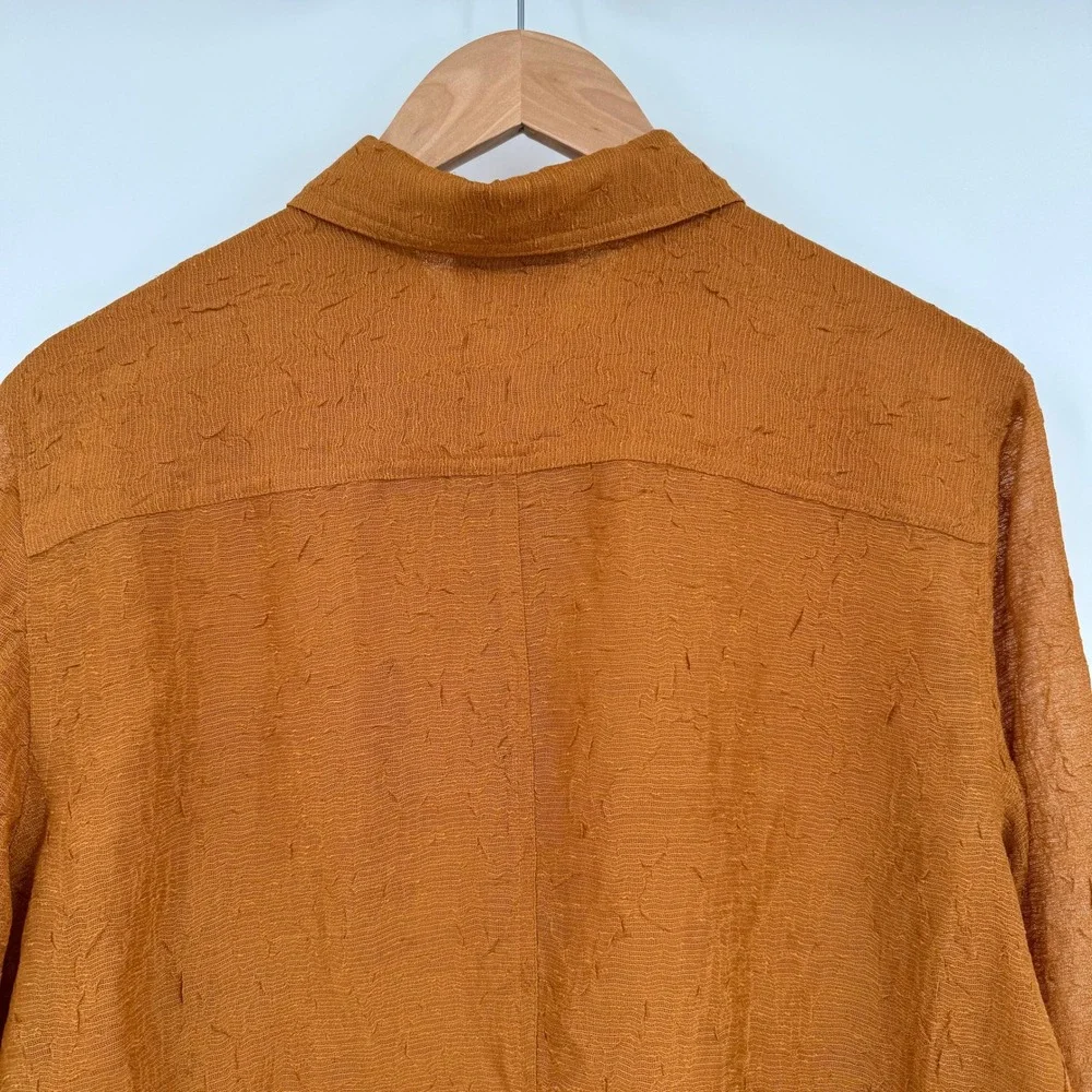 Coldwater Creek‎ Amber Sheer 3/4 Sleeve Textured Button Up Blouse Women's XL - Picture 7 of 13
